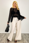 Bluzka asymetryczna koronkowa z długim rękawem i falbankami dekolt okrągły Francofonte czarna