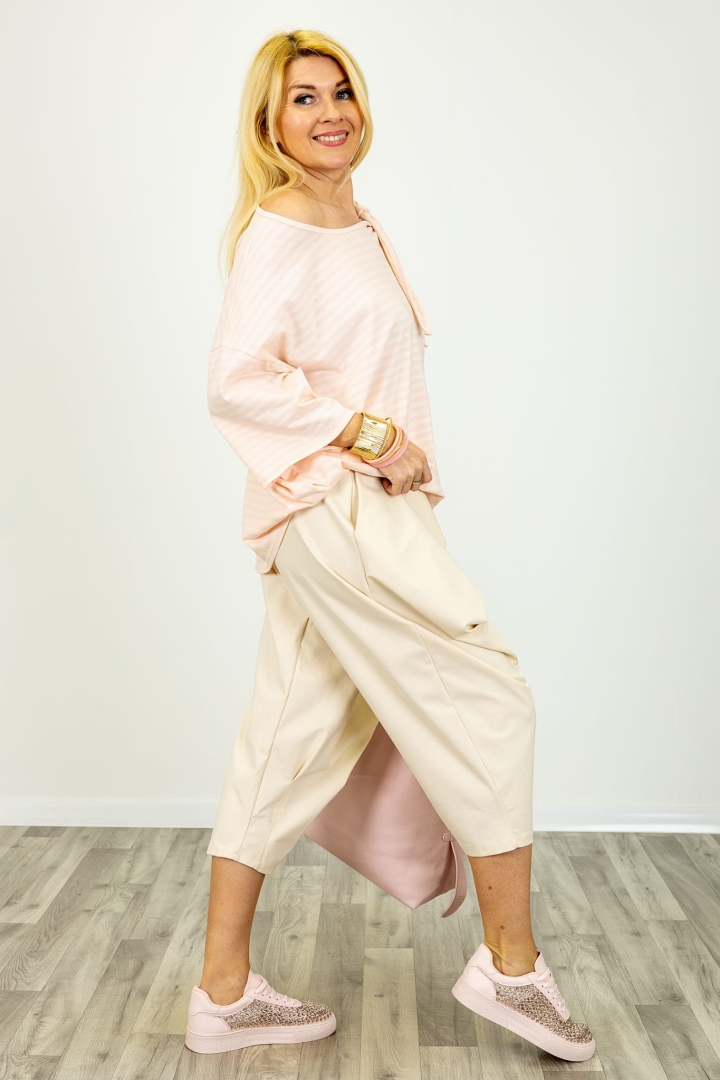 Żółta z pudrowym różem bluzka oversize w paski Argentario