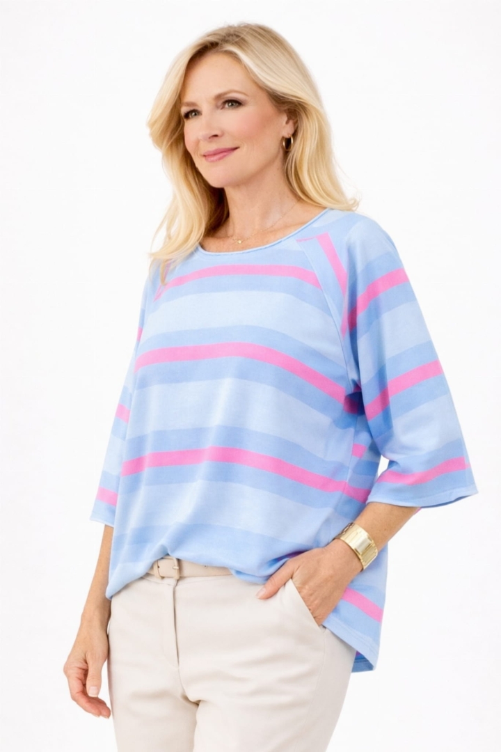 Modna bluzka Palmarola oversize, paski, uniwersalny fason