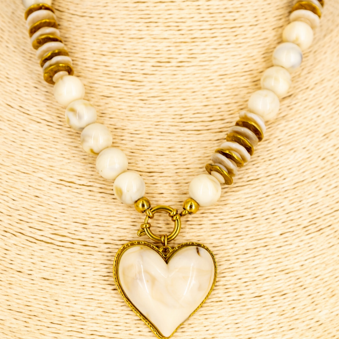 Elegancki naszyjnik damski beżowy Montegiordano z sercem i stałym obwodem