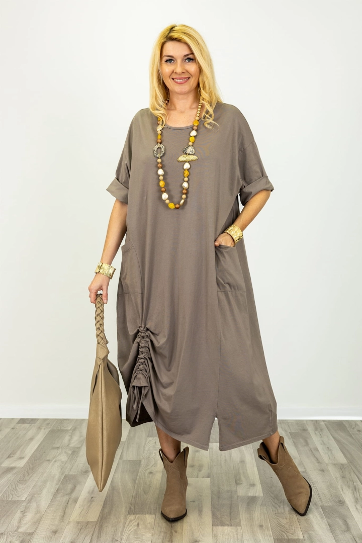 Fango sukienka oversize maxi z regulowanym przodem i kieszeniami Castelraimondo
