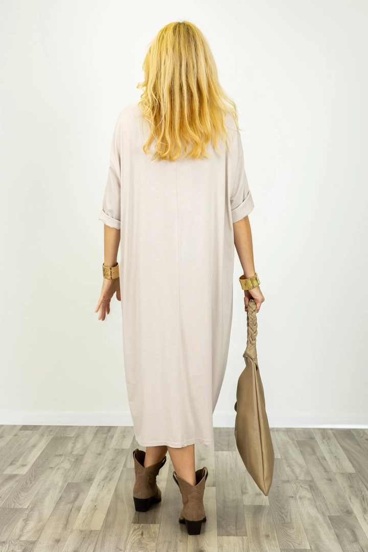 Sukienka oversize maxi z krótkim rękawem w odcieniu beżu