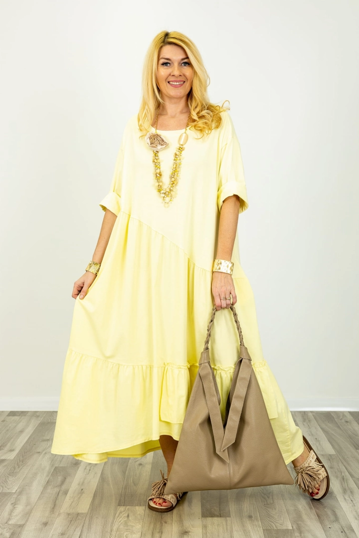 Plus size sukienka maxi oversize Agerola pastelowa żółta