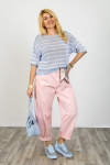 Spodnie balloon z apaszką ozdobnym przeszyciem kieszeniami naszywką i gumką w pasie Malesco pudrowo różowe