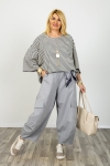 Spodnie balloon z apaszką kieszeniami po bokach gumą w pasie i wysokim stanem Valbrevenna szare