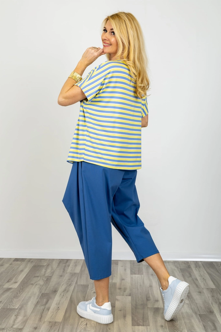 Casualowa bluzka oversize w paski niebiesko-żółta Druogno