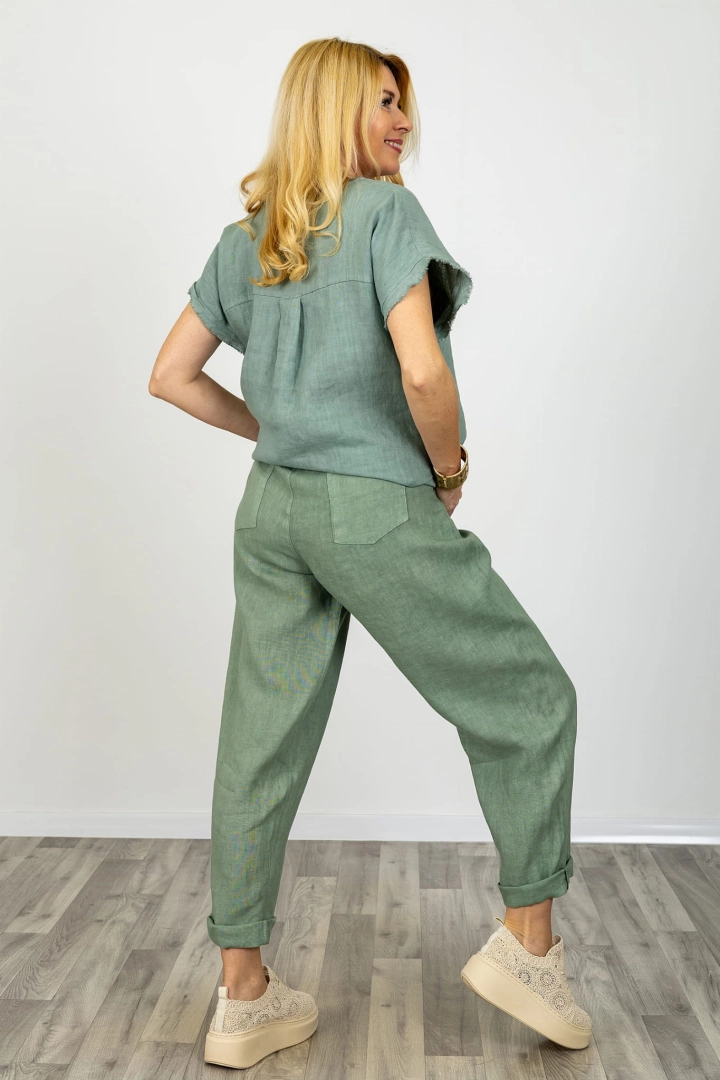 Spodnie lniane casual damskie Pescocostanzo z kieszeniami khaki