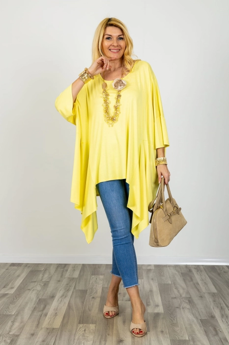 Tunika Lericavour pastelowy żółty oversize z nieregularnym dołem