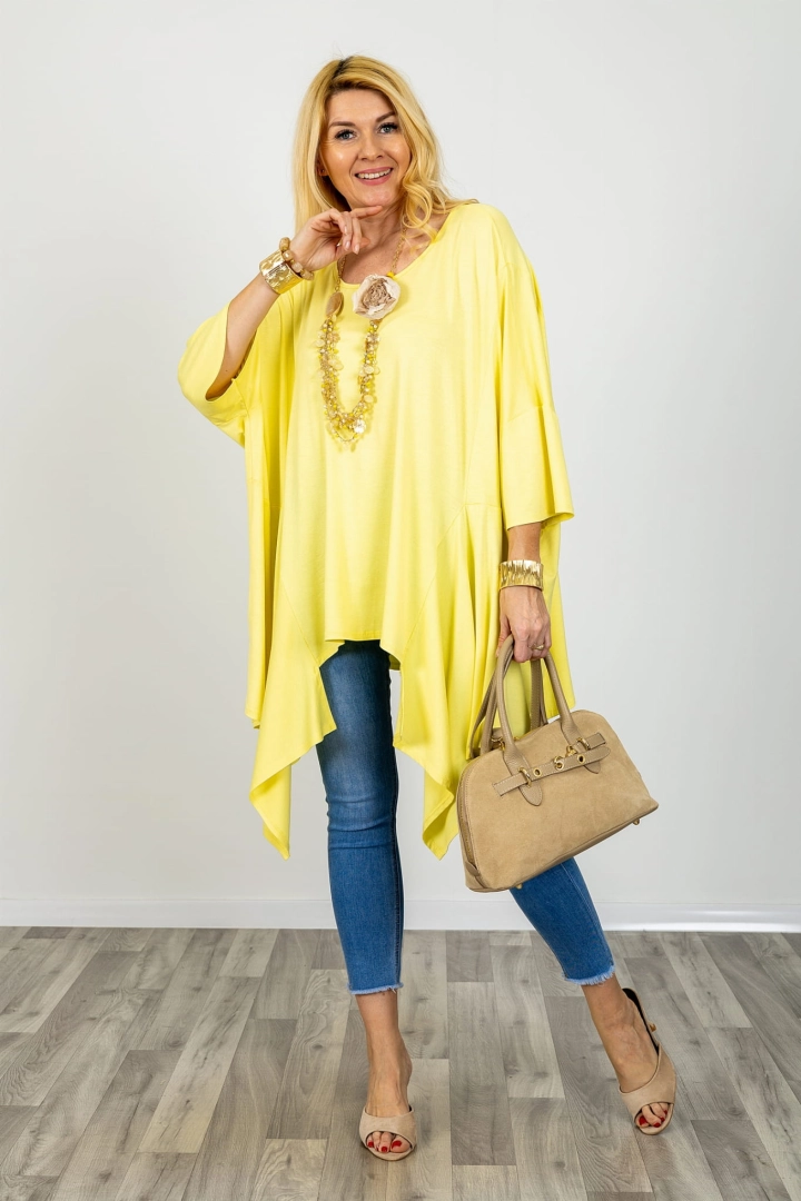 Pastelowa żółta tunika Lericavour asymetryczna o luźnym kroju