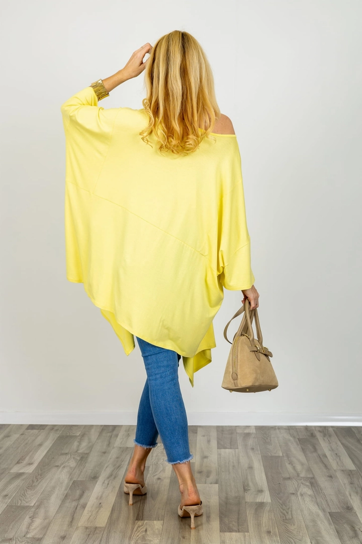 Pastelowa żółta tunika Lericavour asymetryczna o luźnym kroju