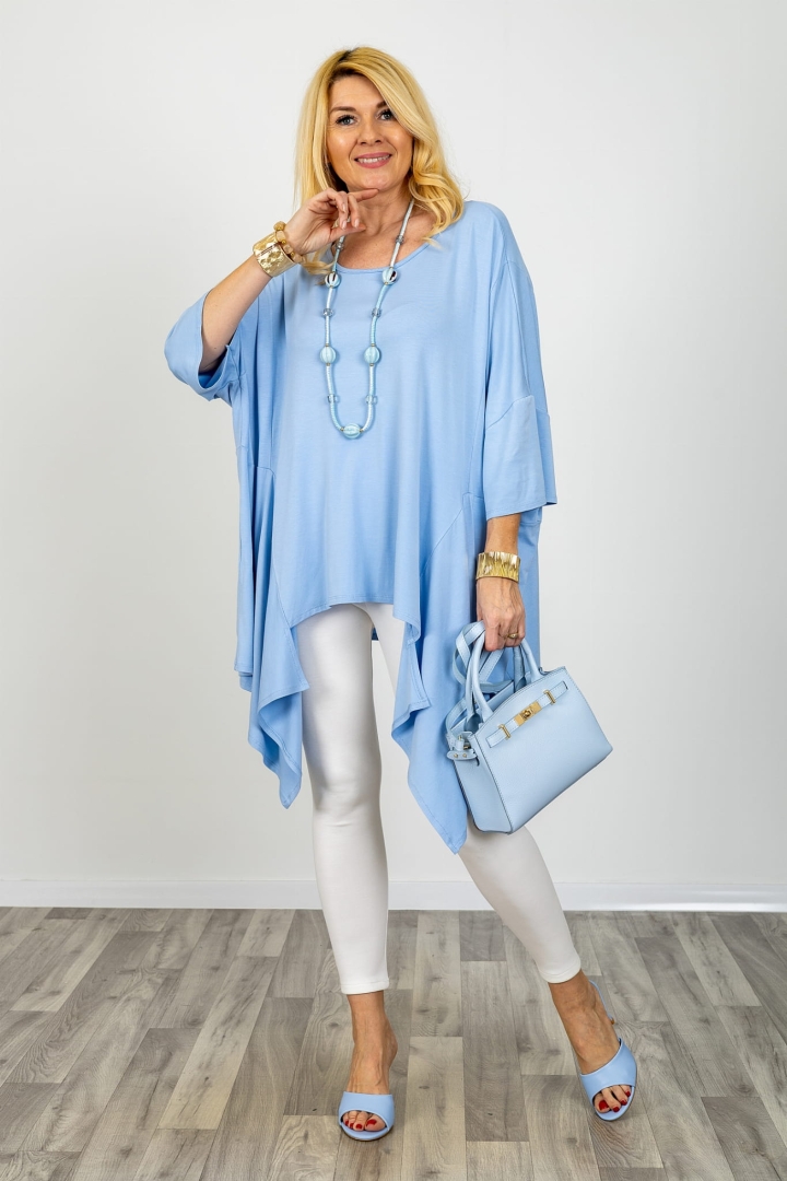 Lericavour błękitna tunika oversize z asymetrycznym dołem