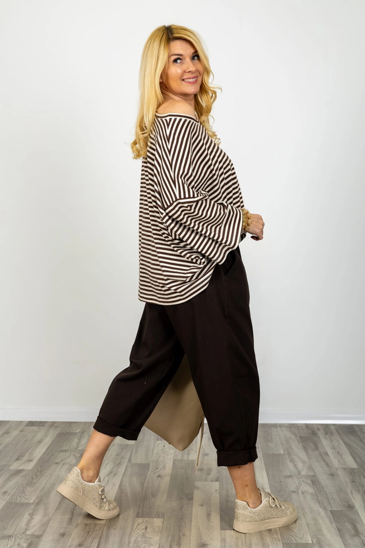 Bluzka oversize w paski brązowa Tribogna