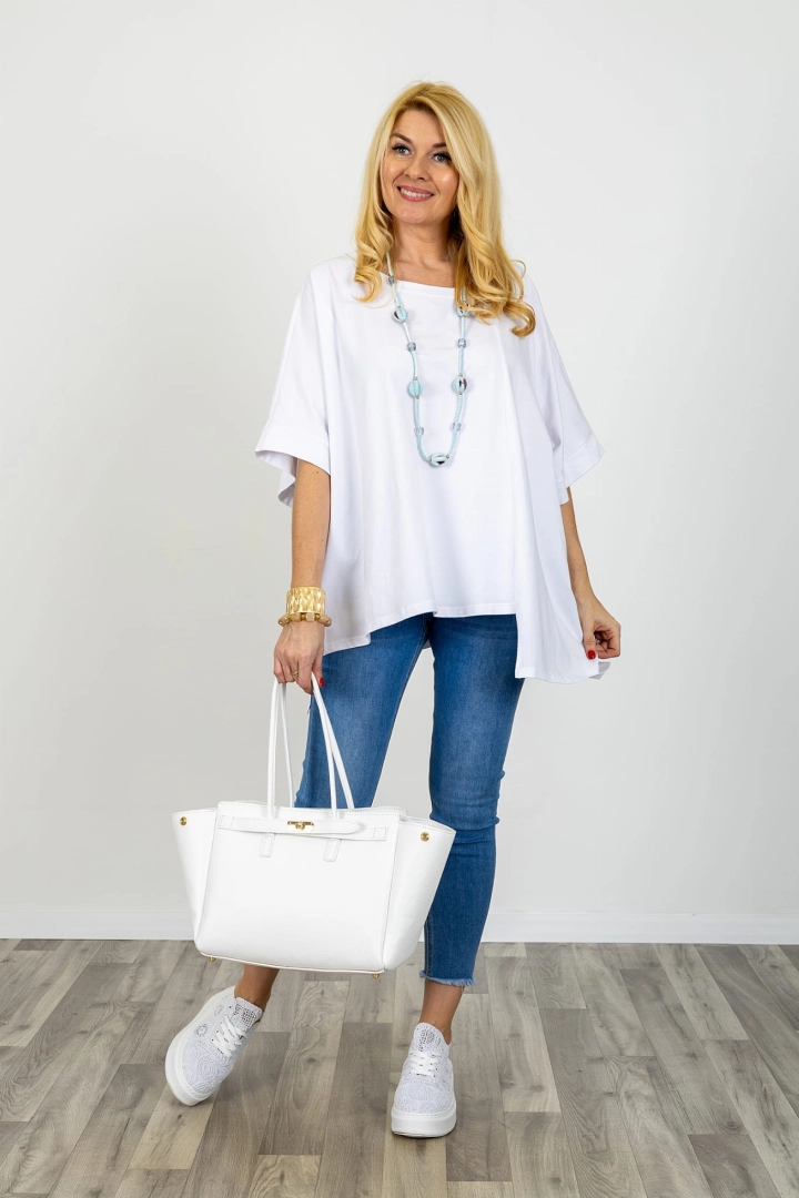 Bluzka oversize Falerone biała asymetryczna z rękawem kimono stylowa bluzka damska Antaresa