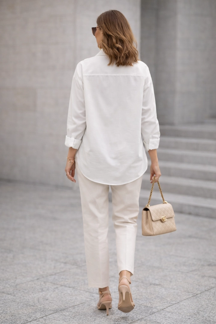 Biała koszula damska z haftem kwiatowym luźny fason asymetryczny dół styl miejski