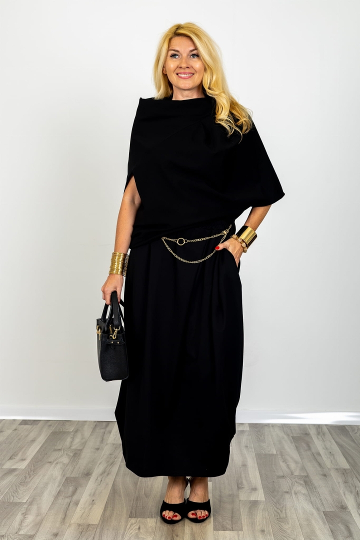 Czarna spódnica maxi Buonconvento z kieszeniami zakładkami i gumką w pasie fason swobodny