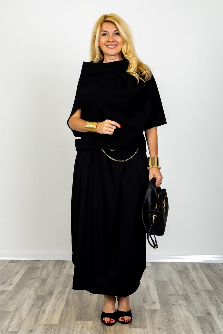 Buonconvento spódnica maxi czarna z zakładkami kieszeniami i gumką w pasie fason swobodny