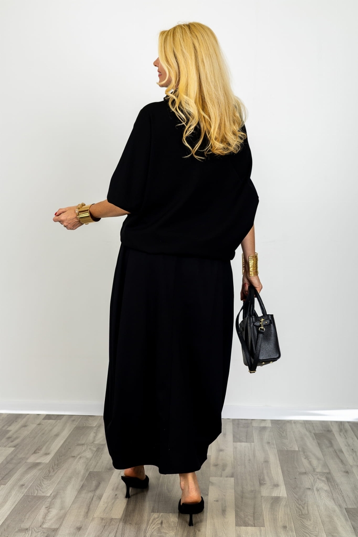 Długa spódnica maxi Buonconvento czarna zakładki kieszenie gumka w pasie fason luźny