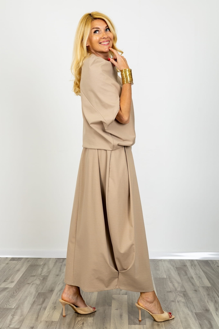 Spódnica fango maxi Buonconvento z kieszeniami zakładkami i gumką w pasie fason swobodny