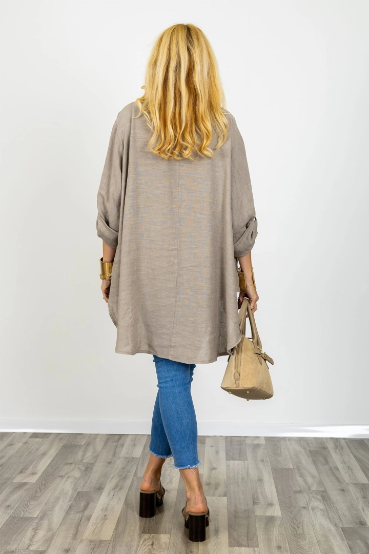 Komplet Brandizzo fango damski lniany top i tunika oversize asymetryczna styl casual premium