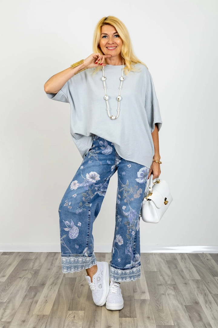 Bluzka damska oversize z krótkim rękawem obniżoną linią ramion dekoltem łódka surowo wykończona Voghera szara