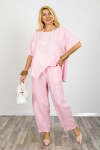 Spodnie balloon z gumką w pasie kieszeniami przeszyciami na przodzie i wysokim stanem Piagge pudrowo różowe