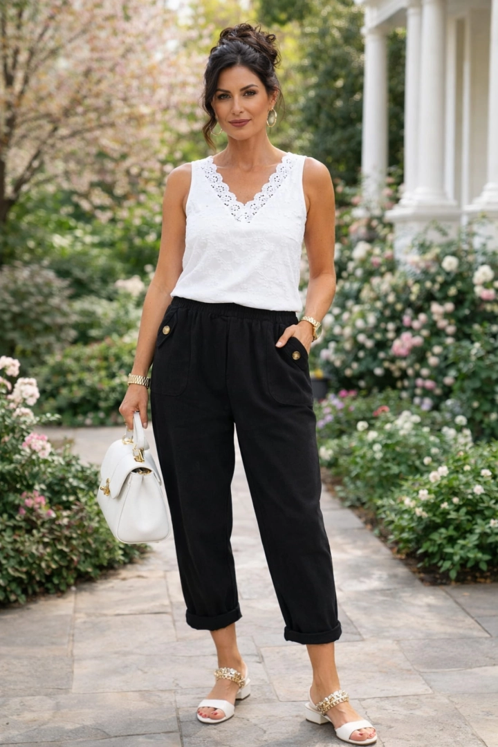 Spodnie jeansowe joggery Giannutri czarne z wysokim stanem gumką w pasie i kieszeniami