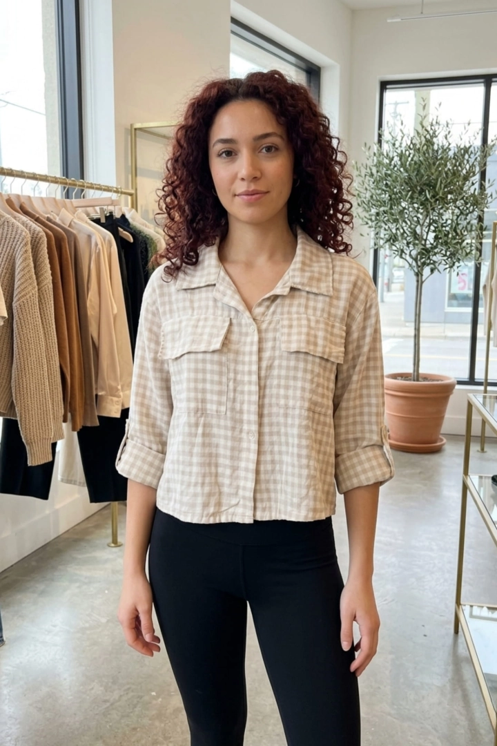 Arsizia koszula damska oversize w kratkę z kołnierzykiem i guzikami casual premium