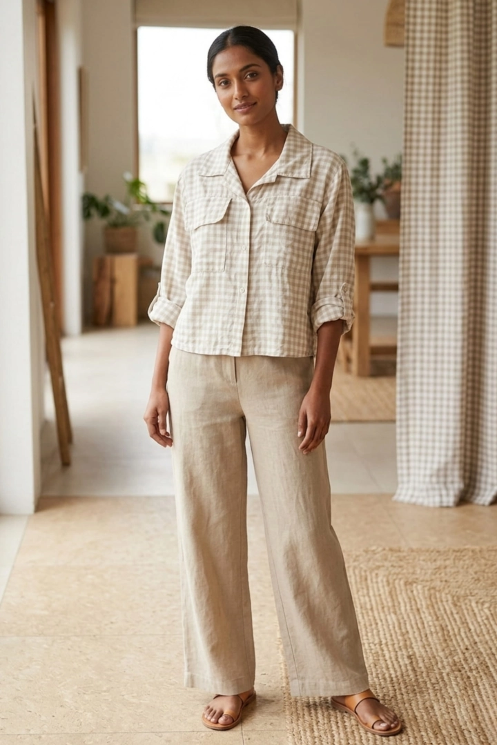 Koszula Arsizia damska oversize w kratę z podpinanym rękawem styl włoski Antaresa