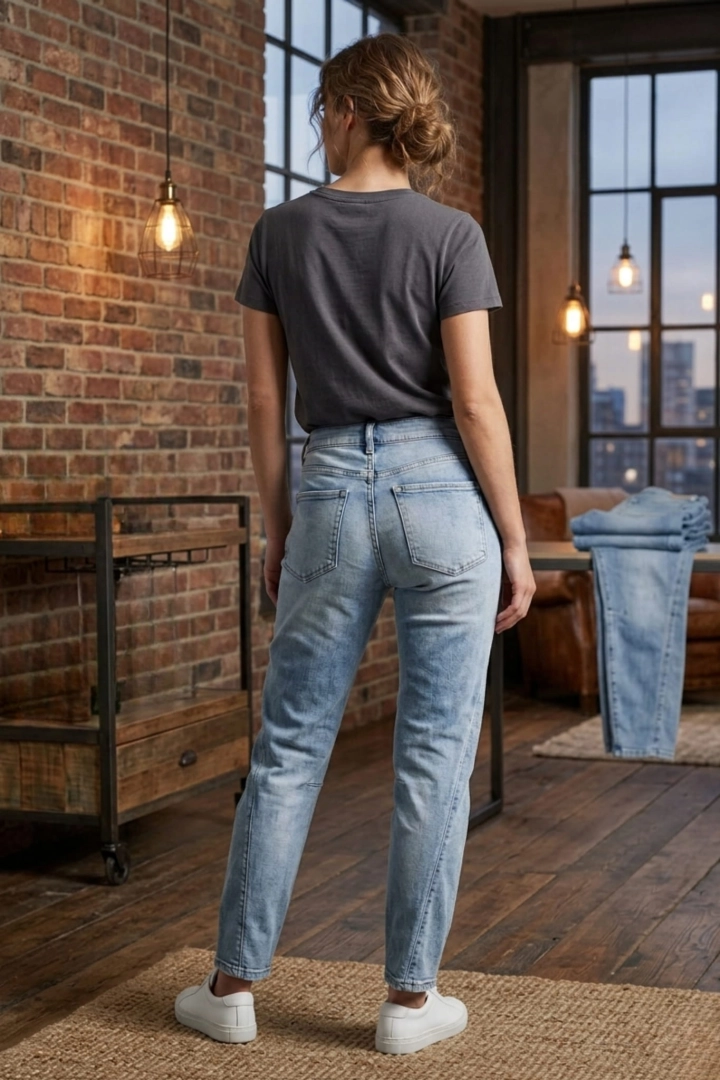 Jeansy slim fit Pianteda damskie jasny denim blue z kwiatowymi aplikacjami i przeszyciami na tyle