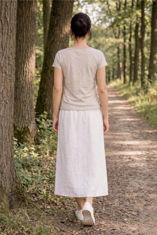 spódnica maxi lniana biała oversize boho na gumce z kieszeniami Pinetamara