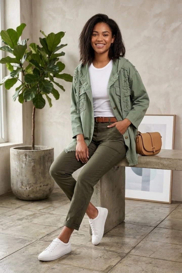 kurtka jeansowa damska khaki Vallecorsa asymetryczna katana oversize casual miejski styl