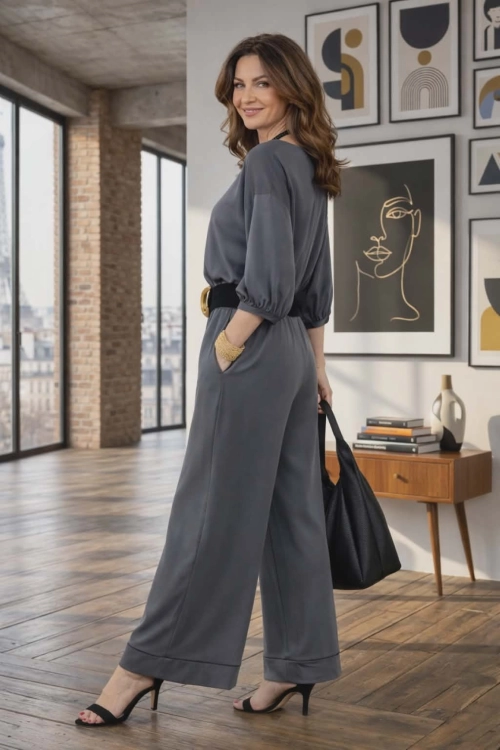 spodnie damskie grafitowe Campolungo palazzo szerokie nogawki casual chic styl miejski