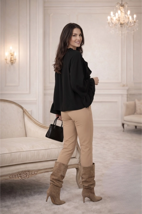 bluzka Molella czarna z luźnym krojem i falbanami styl premium casual chic
