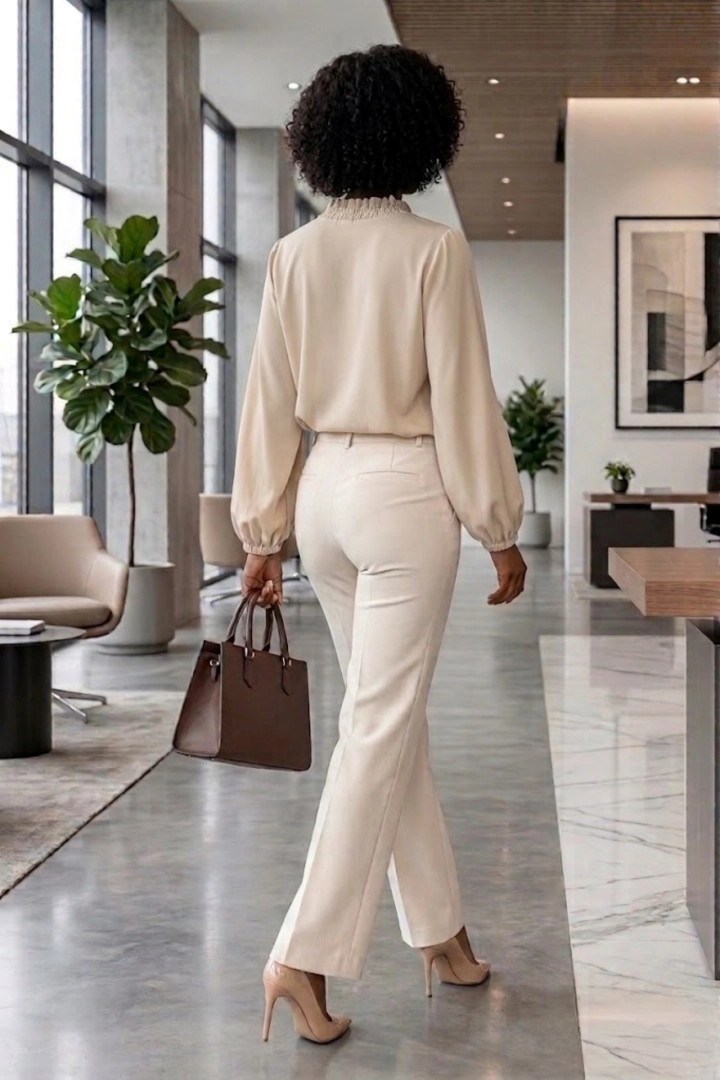 Bluzka damska ecru z wiązanym dekoltem i marszczonymi ramionami Abruzja