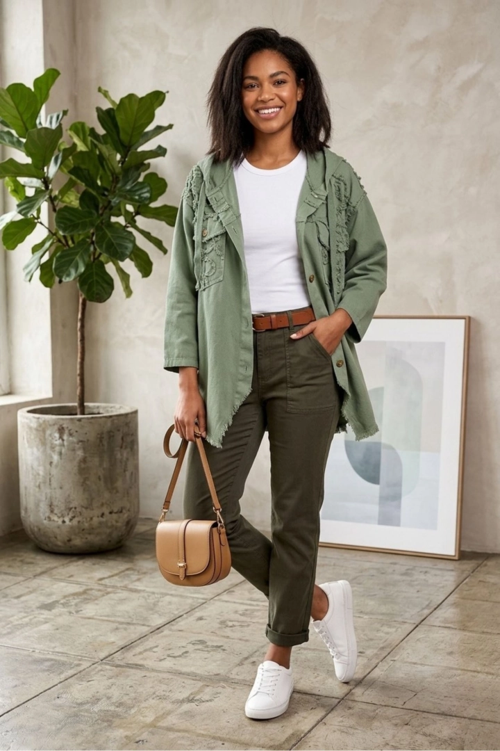 kurtka jeansowa damska khaki oversize Vallecorsa lekka na wiosnę lato styl miejski