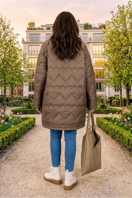 Płaszcz damski karmelowy oversize lekki przejściowy z kołnierzem i kieszeniami casual Castelvecchio