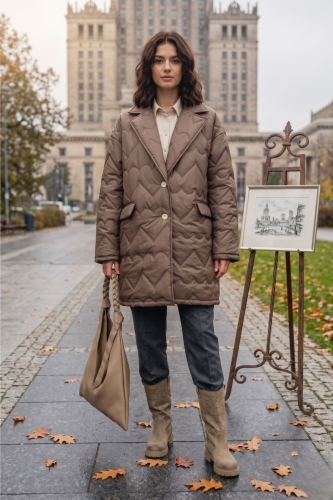 Brązowy płaszcz damski oversize przejściowy lekki z kołnierzem i kieszeniami styl casual Castelvecchio