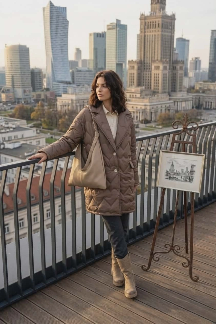 Płaszcz damski przejściowy brązowy oversize lekki z kołnierzem i kieszeniami casual Castelvecchio