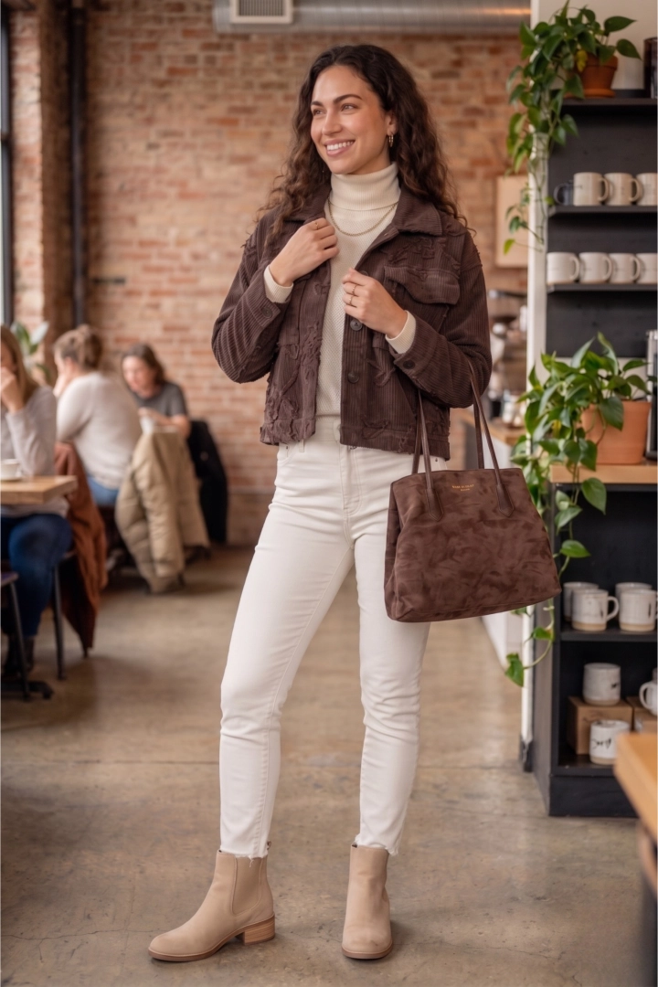 Kurtka damska sztruksowa z ozdobnym haftem kieszenie cargo styl miejski Cappafredda