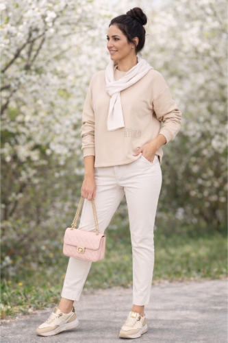 Bluza damska cappuccino oversize z kapturem i mankietami styl codzienny Chinaglia