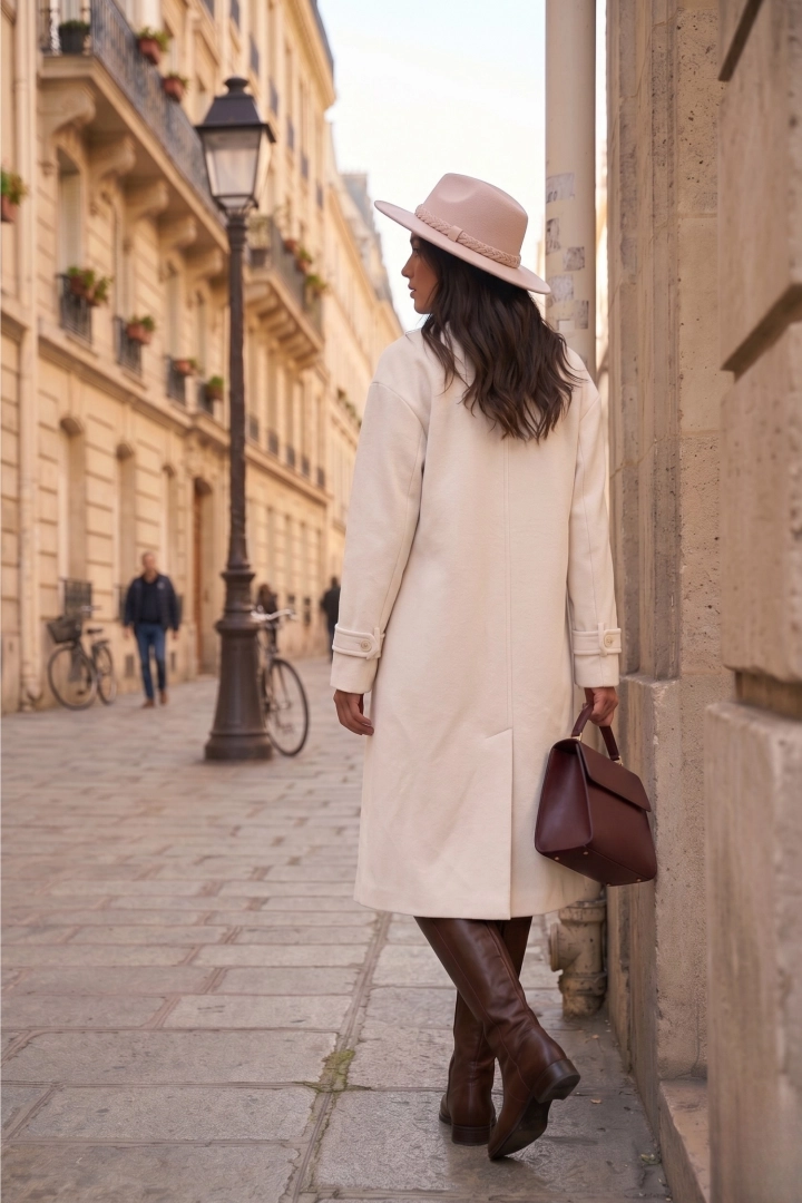 płaszcz wiosenny damski beżowy karmelowy oversize trencz z kieszeniami i rozcięciem z tyłu Pozzillo