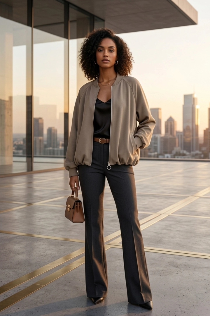 Bomberka damska Roccacasale fango z kieszeniami na suwak długi rękaw i ściągacz u dołu