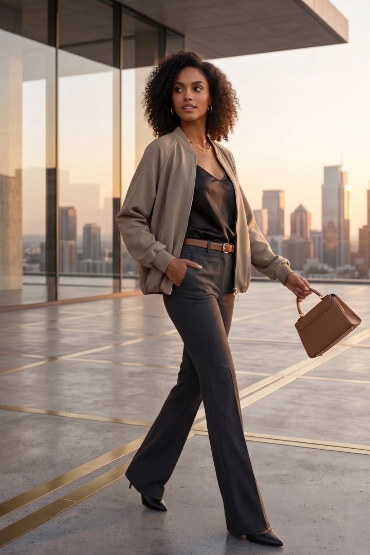 Bluza bomberka fango damska na suwak kieszenie długi rękaw ściągacz Roccacasale