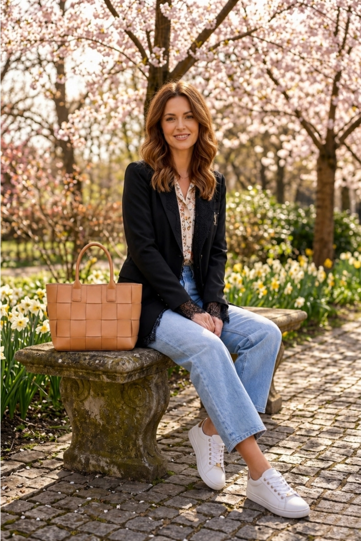 Żakiet czarny damski koronkowe wykończenie srebrna aplikacja kieszenie guziki Pietranico