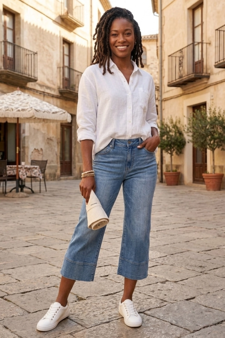 kuloty damskie jeansowe jasny niebieski light denim 7 8 z kieszeniami Martignano