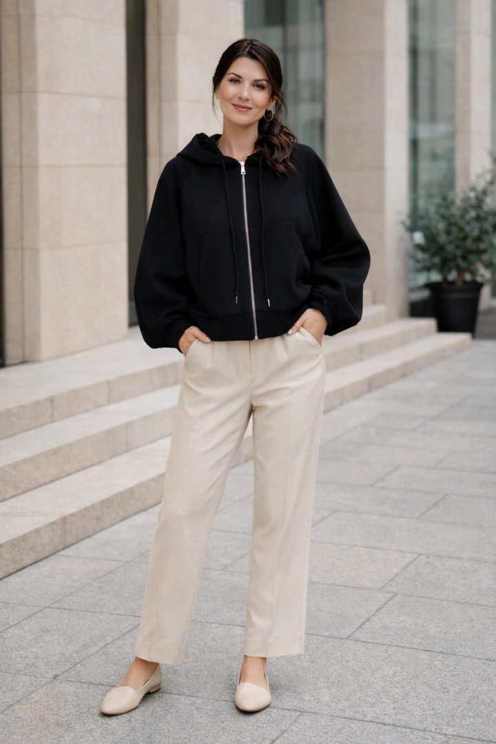 Bluza damska czarna rozpinana oversize kaptur kieszenie ortalionowa wstawka Corropoli