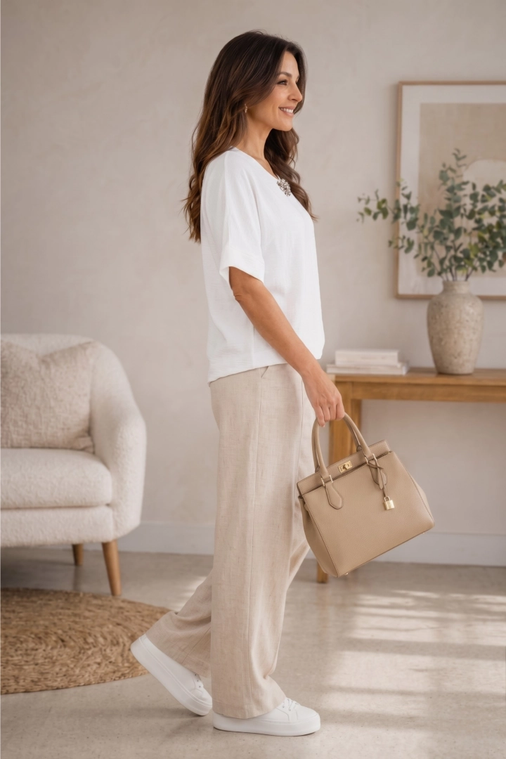 Bluzka damska biała krótki rękaw okrągły dekolt ozdobne kamienie Silvi