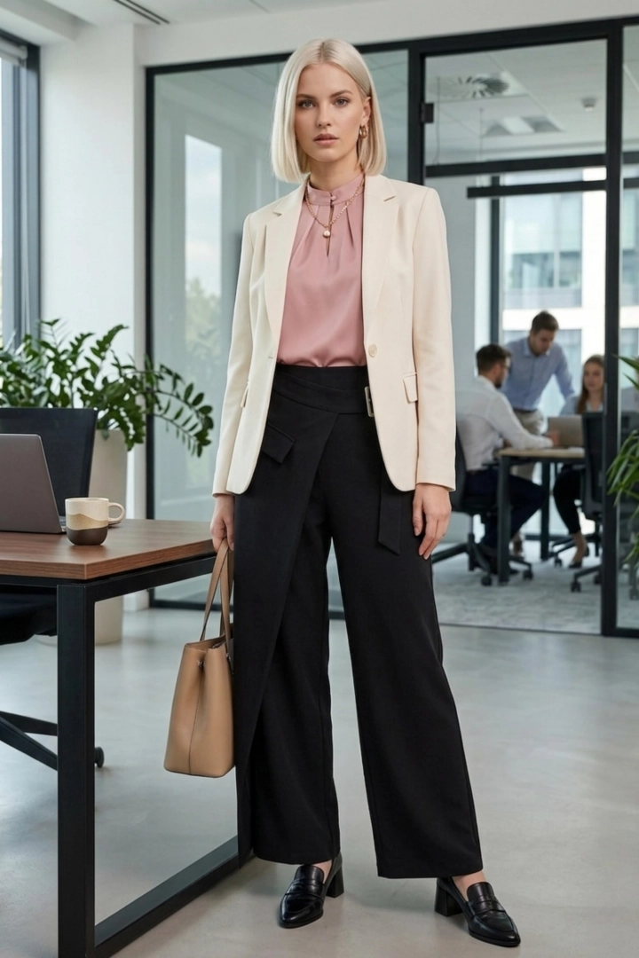 Spodnie czarne wide leg na gumce szeroka nogawka zakładka Bionaz