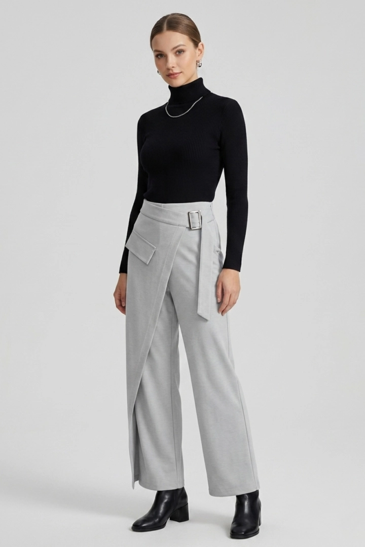 Spodnie gołębie wide leg na gumce szeroka nogawka zakładka Bionaz