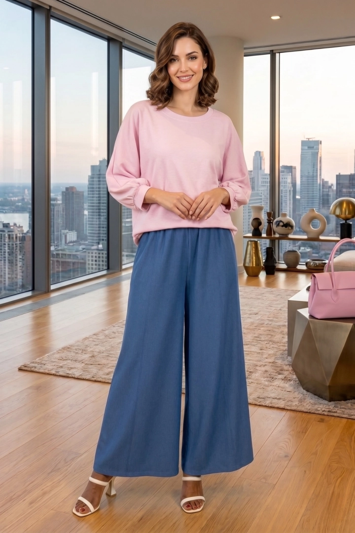 Spodnie kuloty denim blue damskie luźne szerokie nogawki na lato